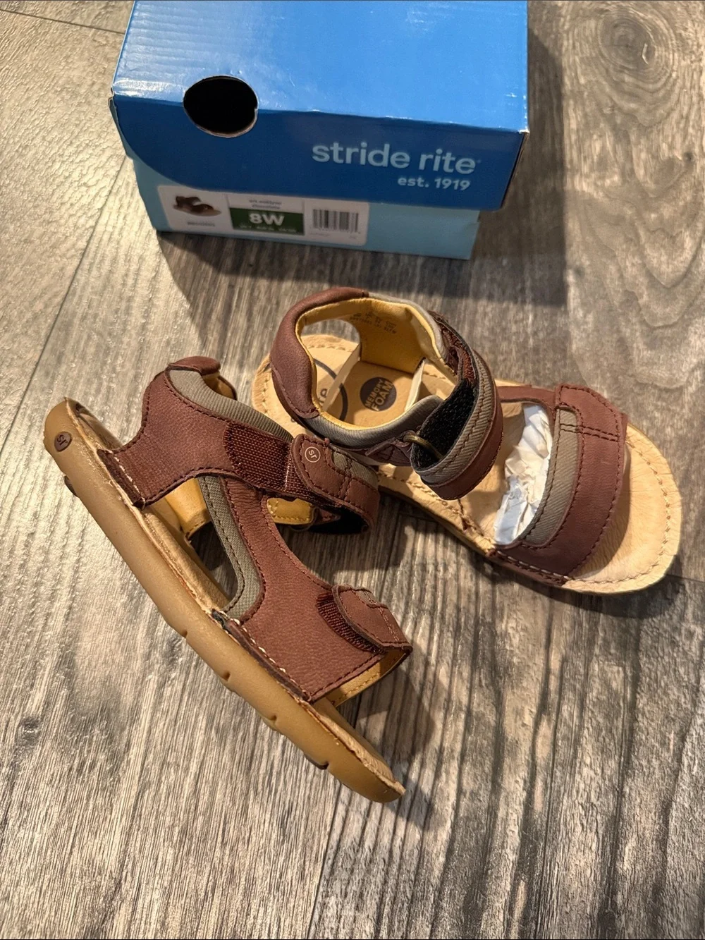 Stride Rite boy shoes sandals Oaklynn size 8W toddler boy brown chocolate new